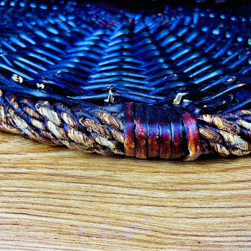 Handwoven Rattan Round Basket‎ Tray – Primitive Rustic Decor Vintage 17”